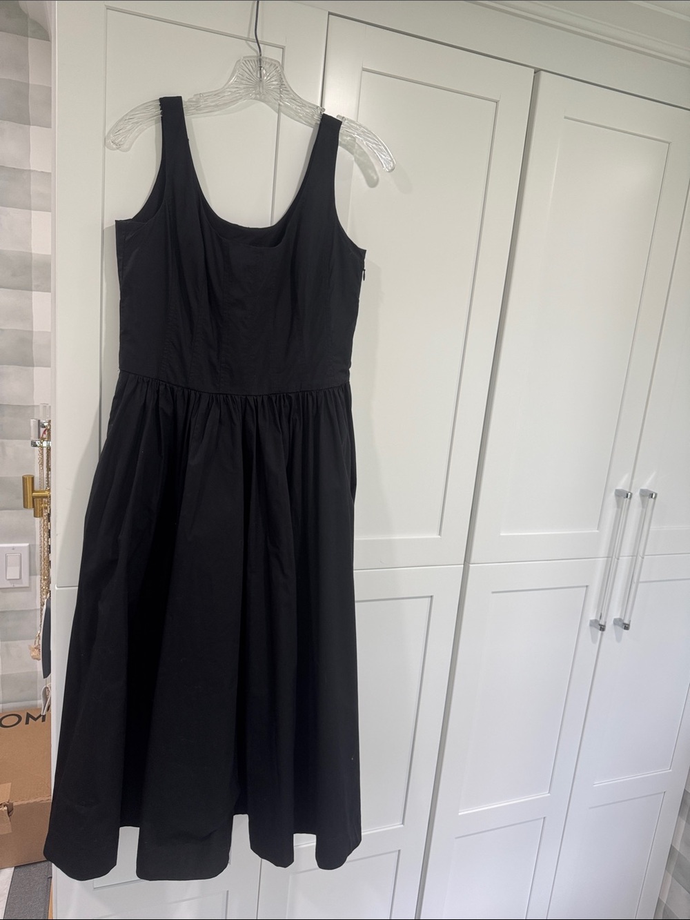 J. Crew Black Sleeveless Gathered-Waist Midi Dress
